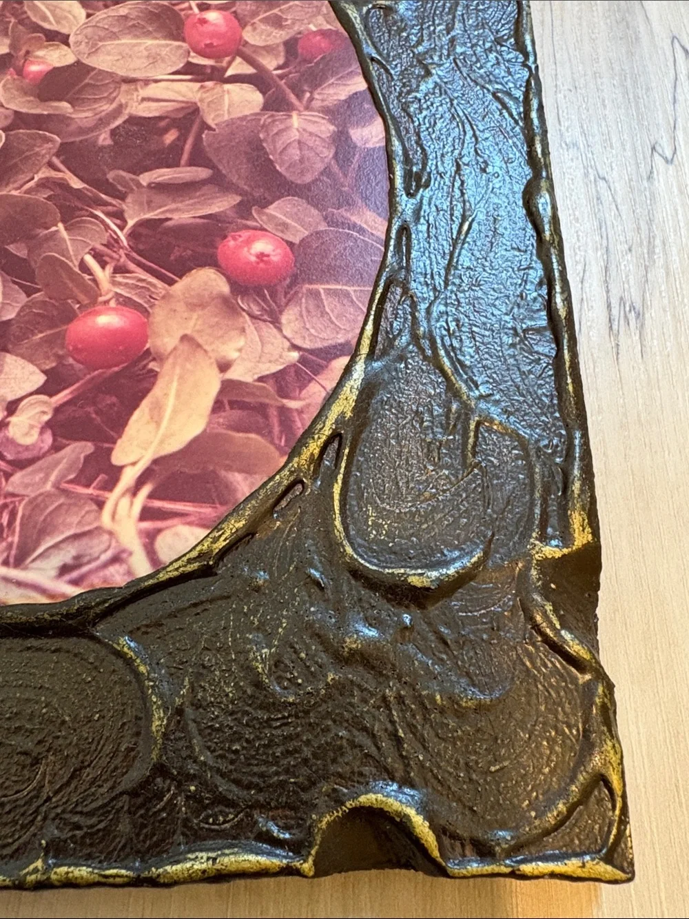 Flemish Art wood-burned pyrography frame from the early 1900s